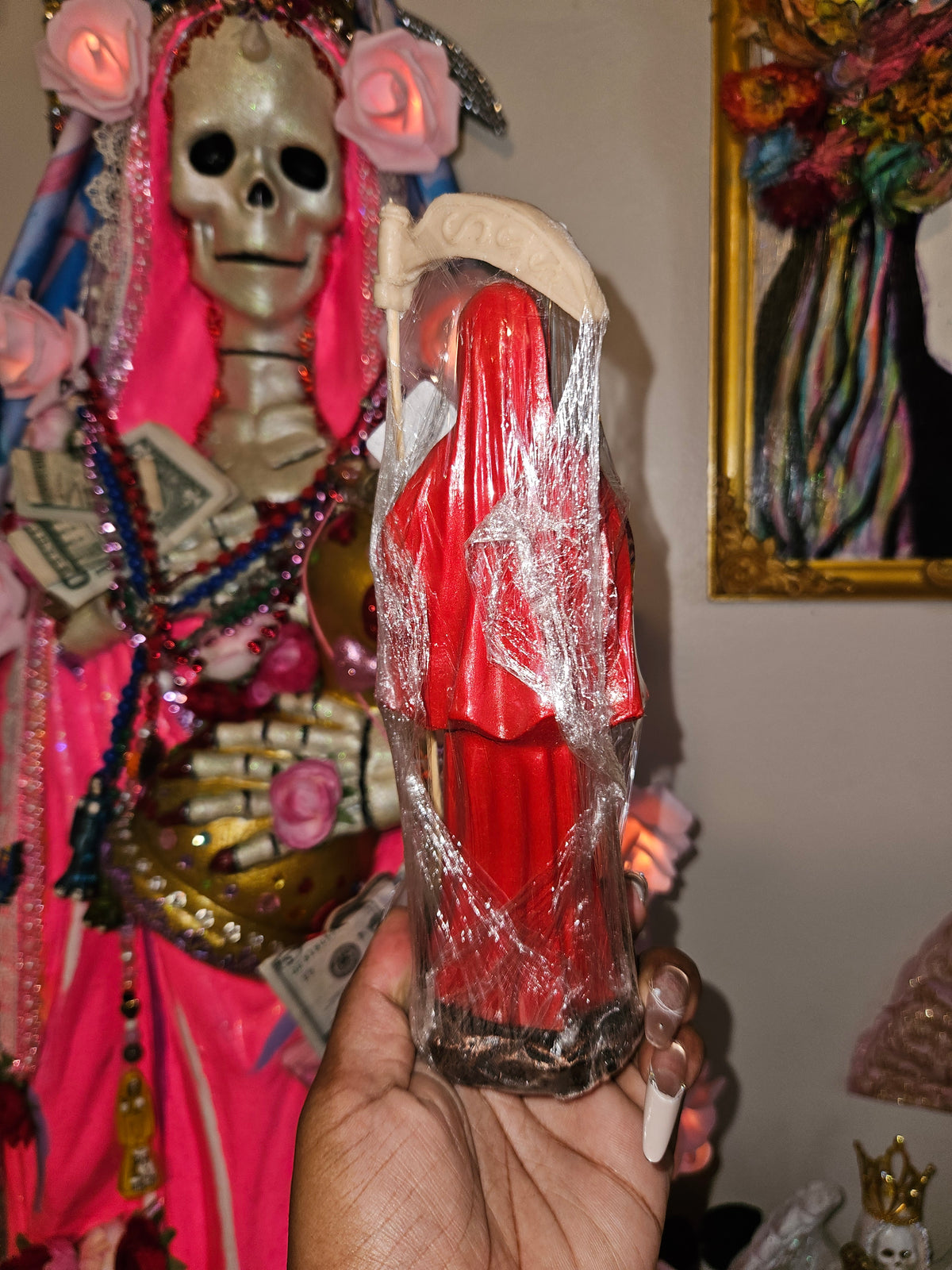 8" Roja/Red Robe Santa Muerte Statue