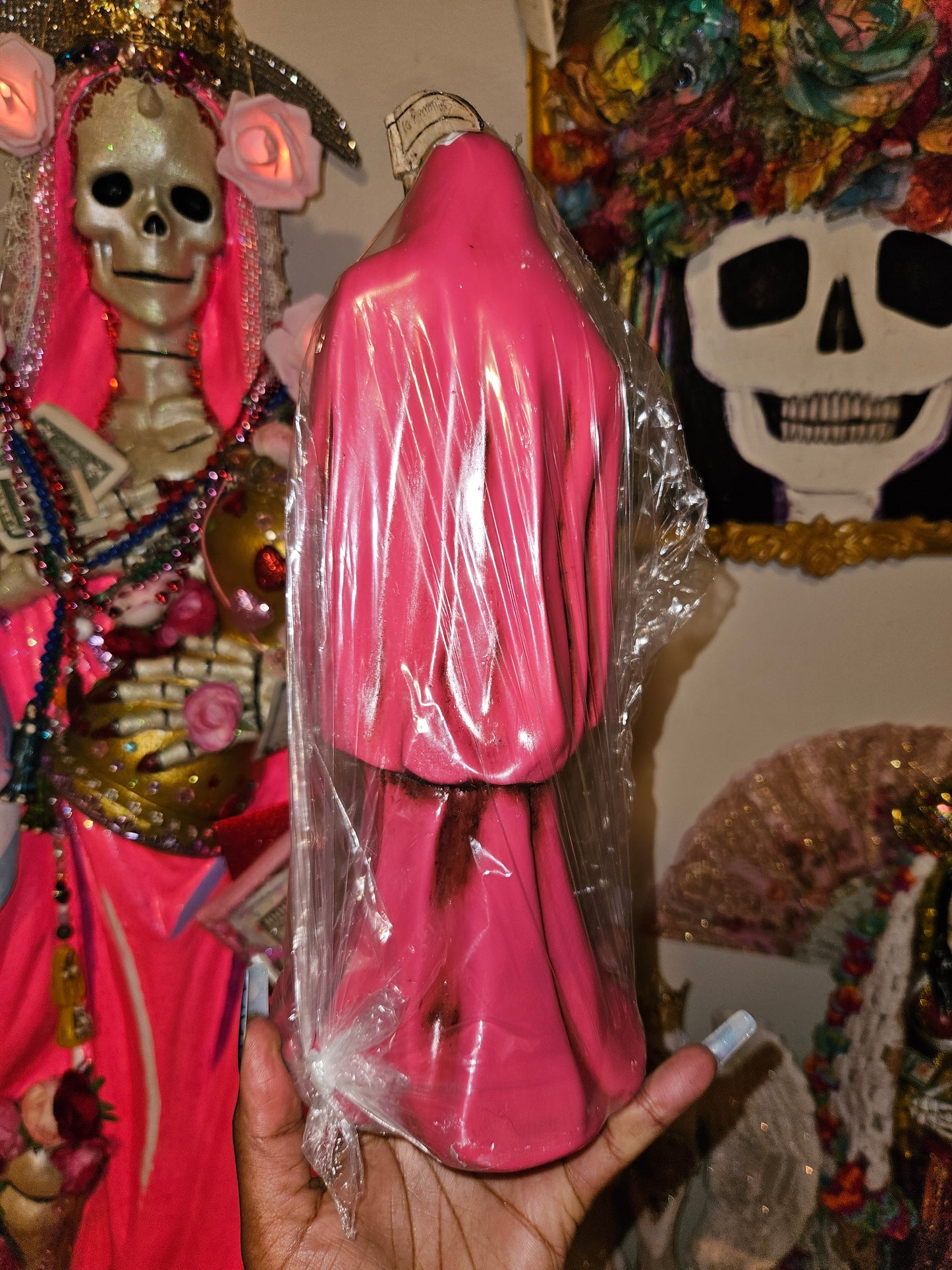 12" Pink Robe Santa Muerte Statue