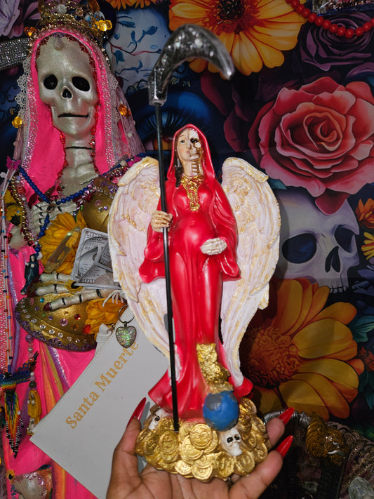 12" Winged Red Robe Pregnant(Embarazada) Encarnada Santa Muerte Statue