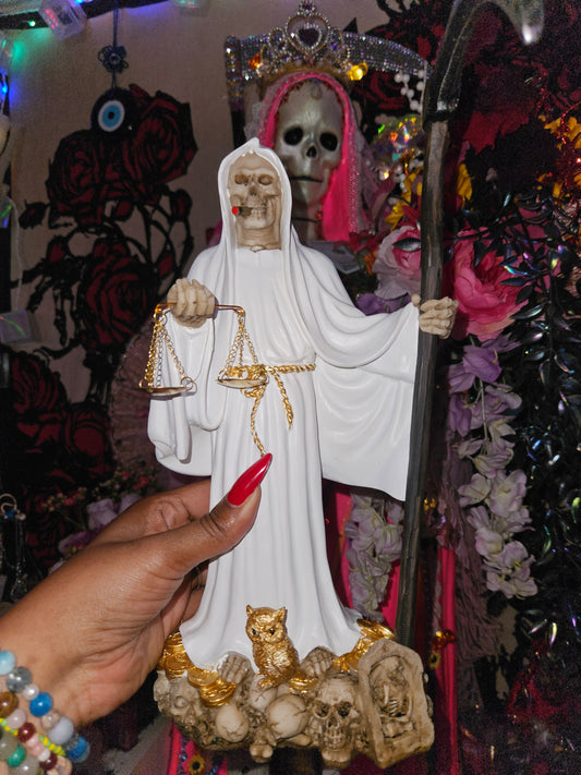 13" Niña Blanca (White Robe) Santa Muerte Statue with removable scales