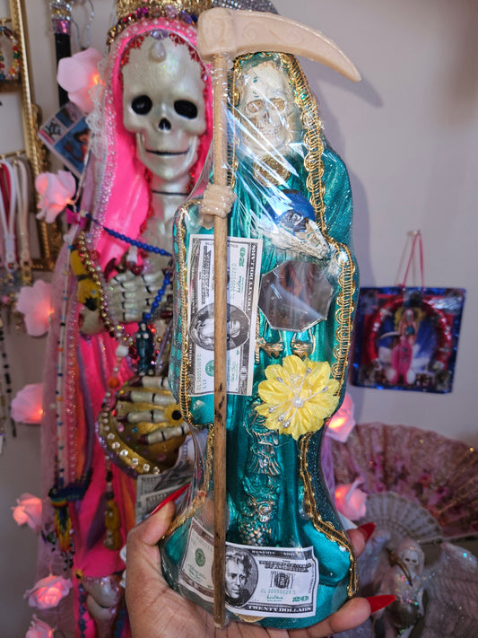 12 " Vestida Teal/Turquoise Robe Santa Muerte Statue