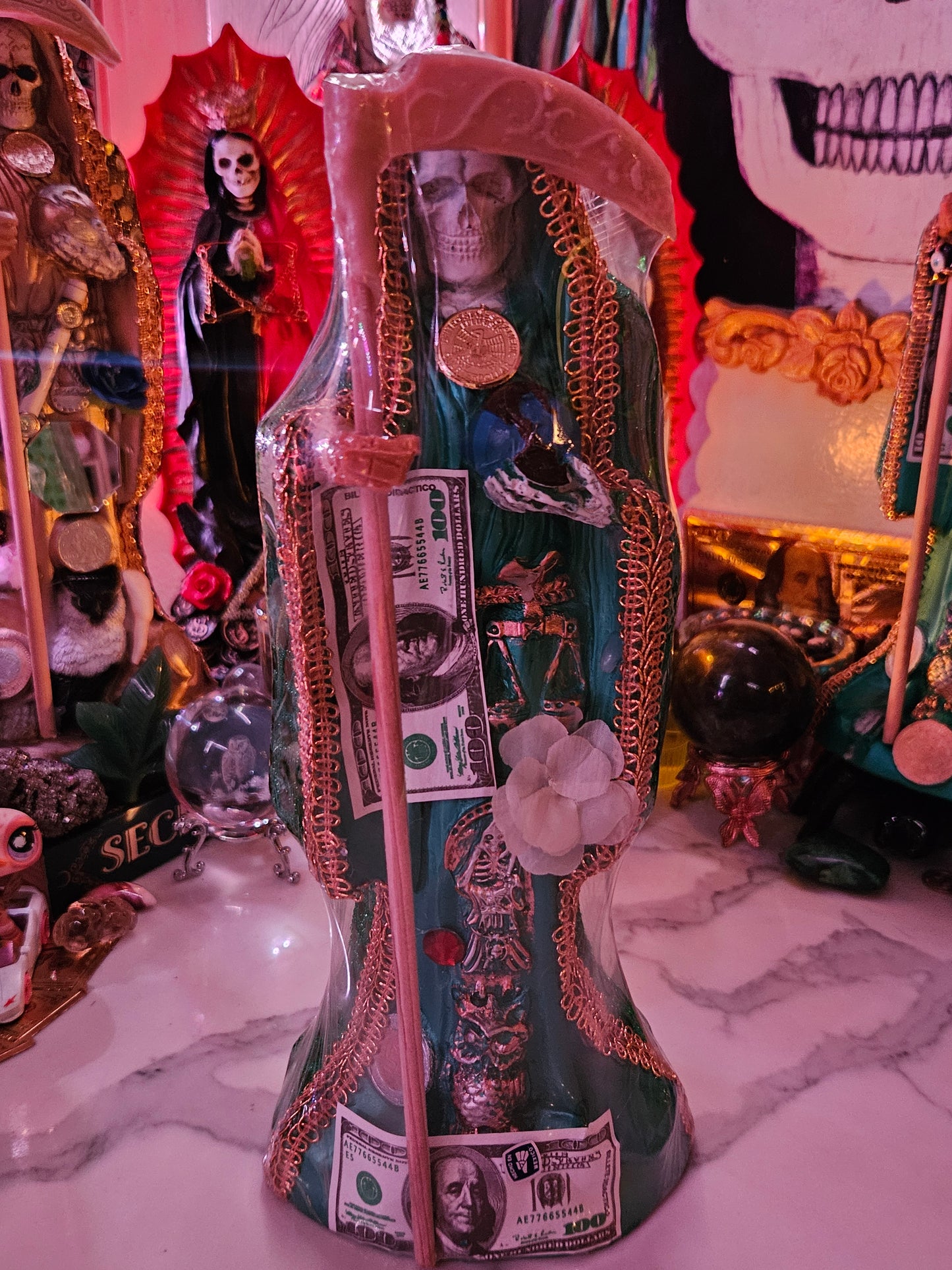 12 " Green Robe Santa Muerte Statue