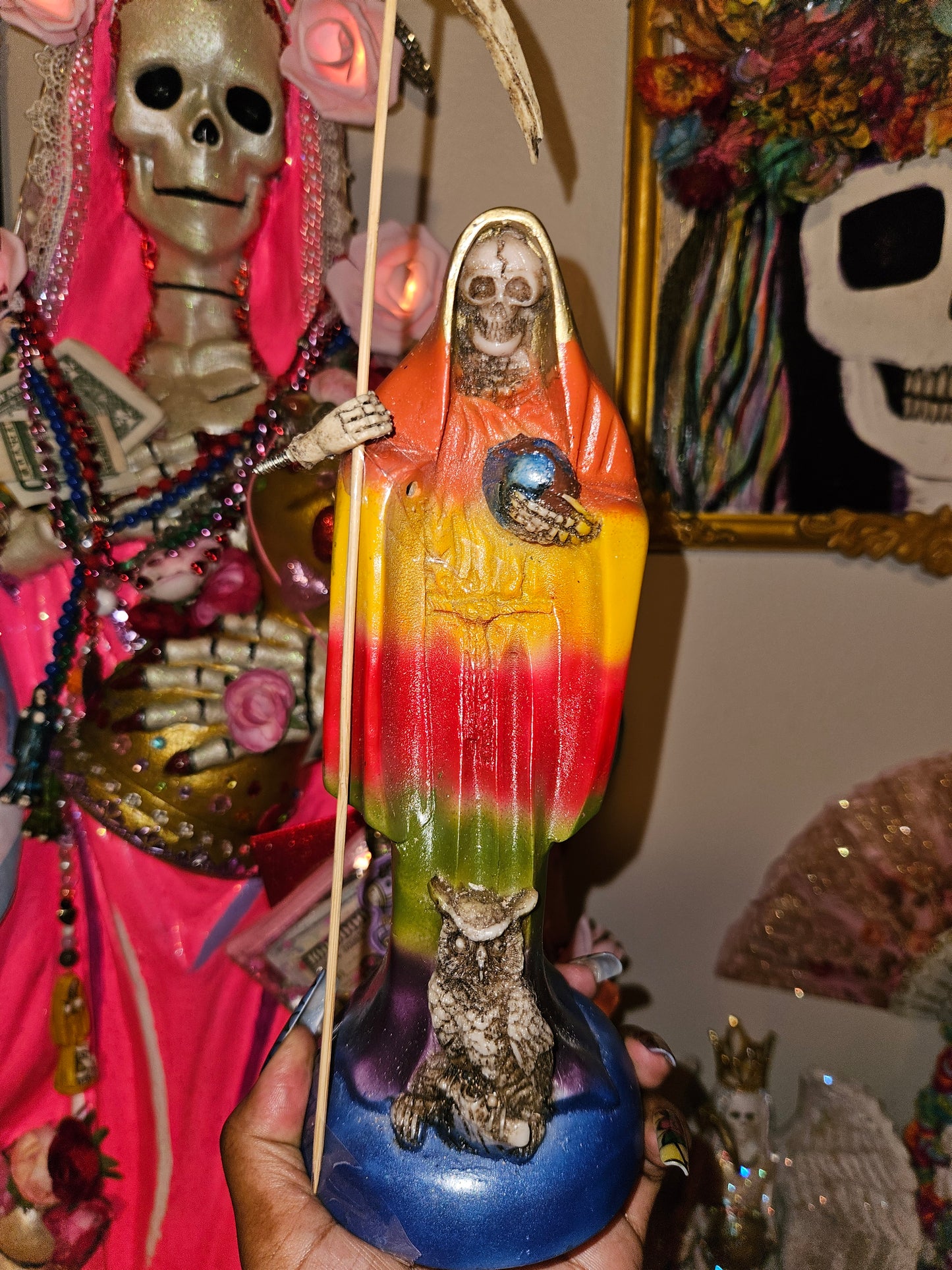 10" Rainbow/ 7 Colores Robe Santa Muerte Statue
