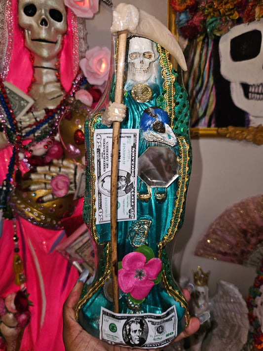 12 " Vestida Green Robe Santa Muerte Statue
