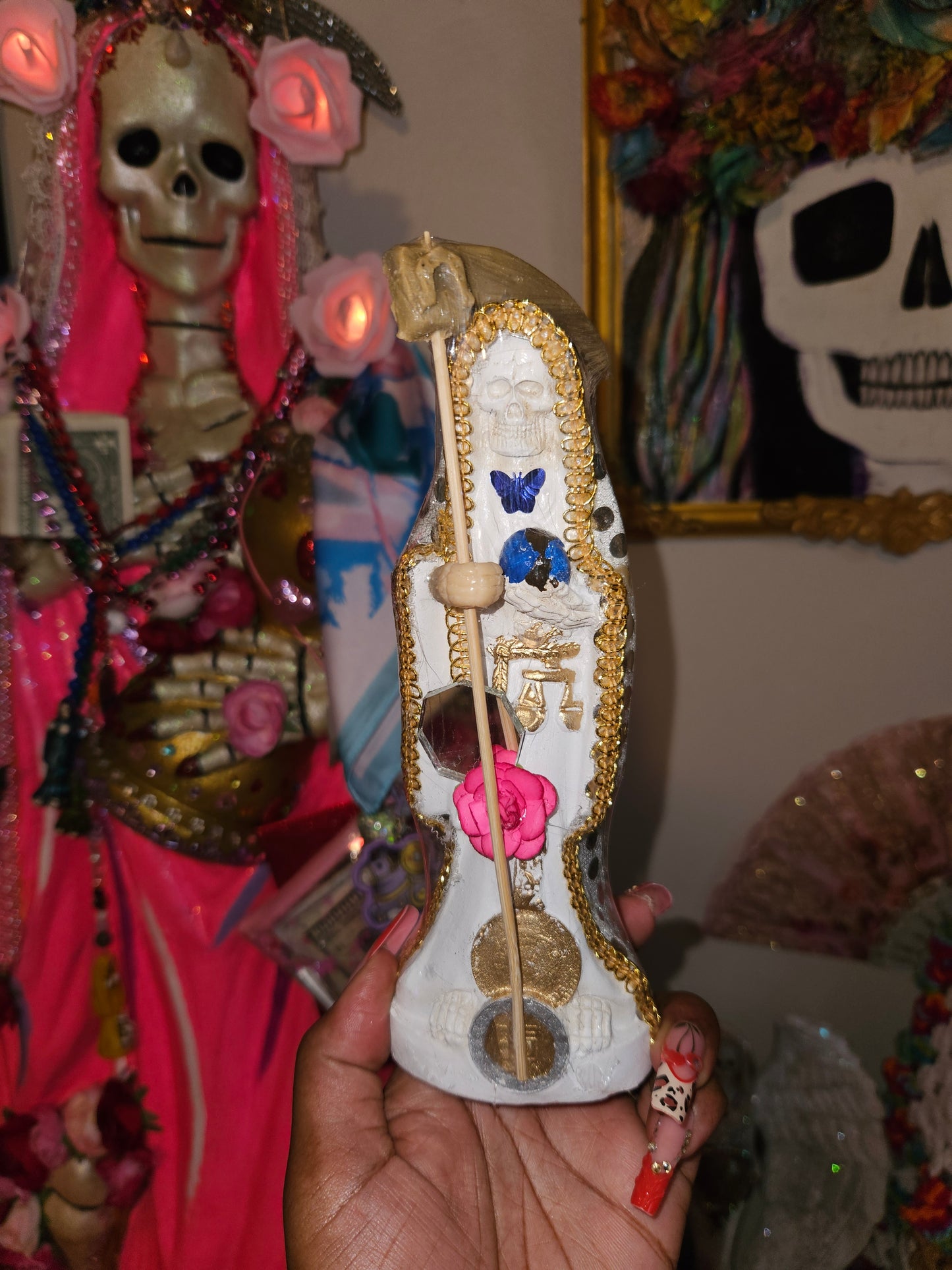 8" Vestida White Robe Santa Muerte Statue