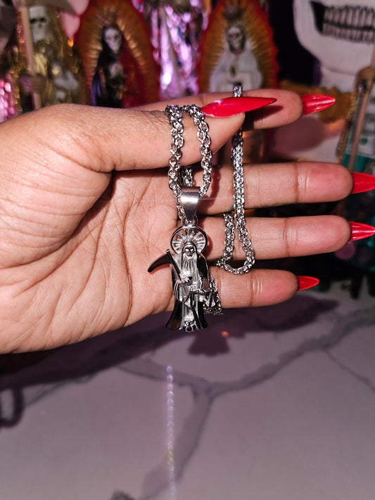 22 " Stainless Steel Santa Muerte Necklace