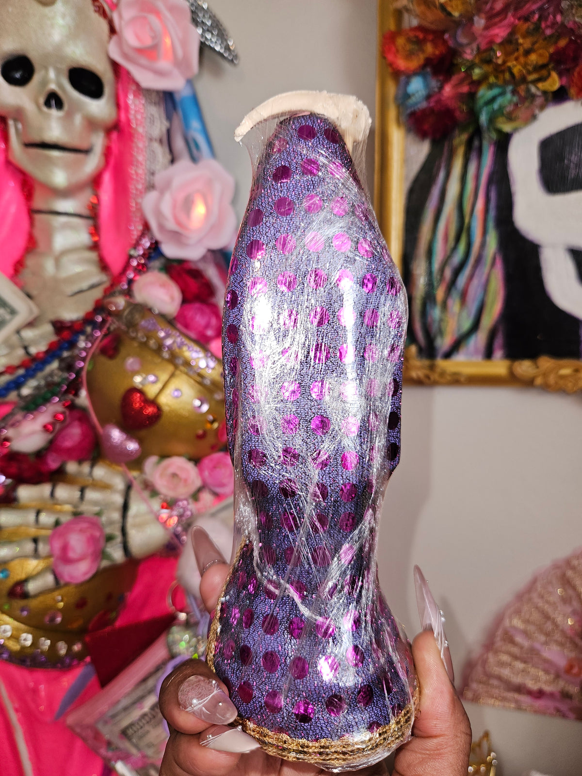 8 " Vestida Purple Robe Santa Muerte Statue