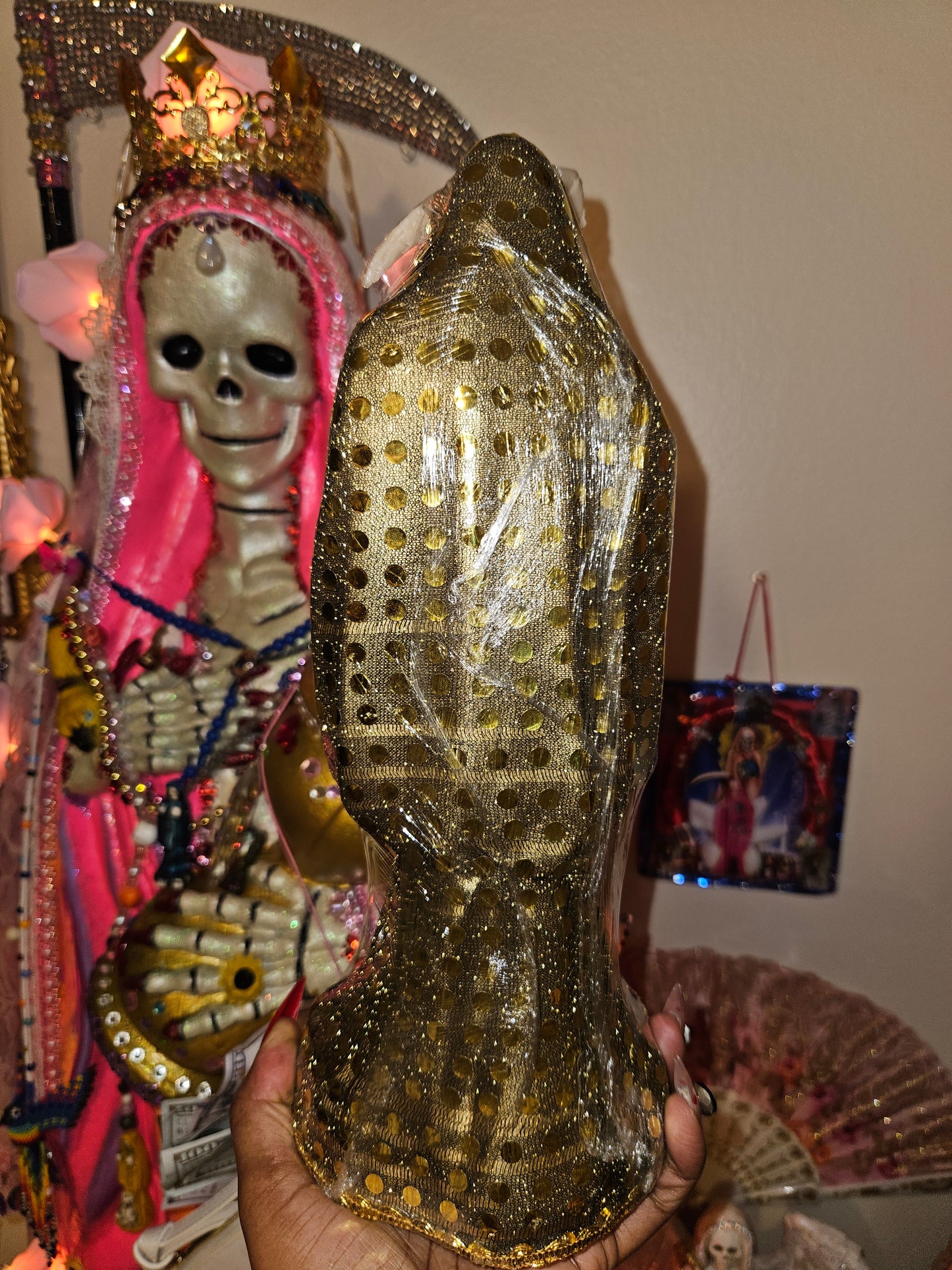 12" Vestida Gold Robe Santa Muerte Statue