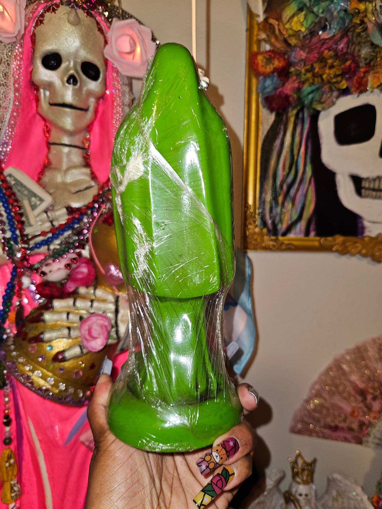 10" Green Robe Santa Muerte Statue
