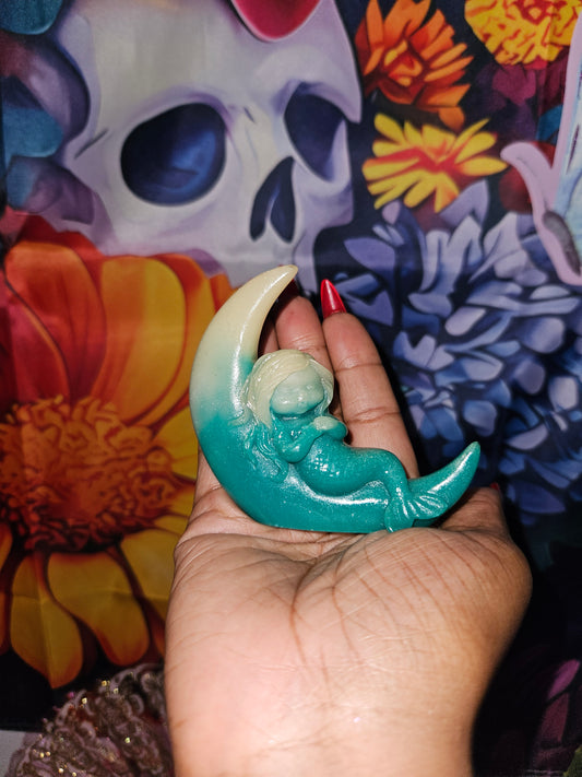 Hand-Carved Crystal Mermaid on Moon