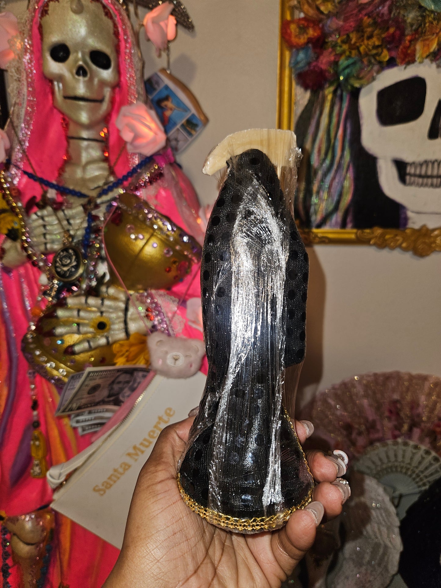 8" Vestida Black Robe Santa Muerte Statue