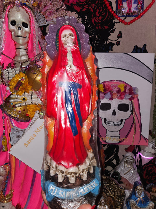 18" Red Robe Santa Muerte Guadalupana Statue