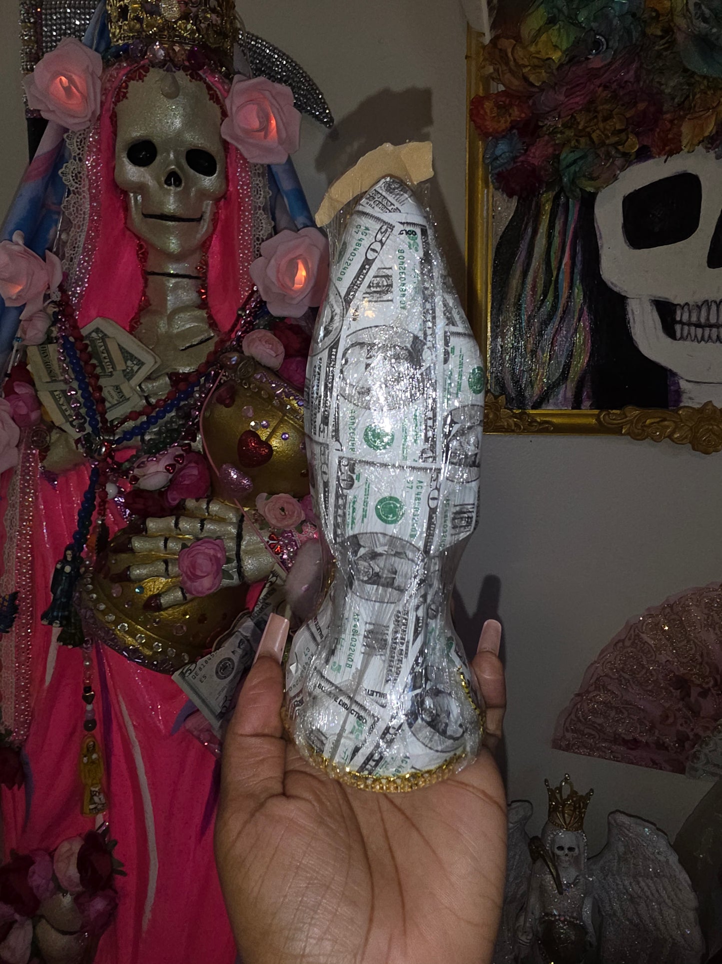 8" Vestida Money Santa Muerte Statue