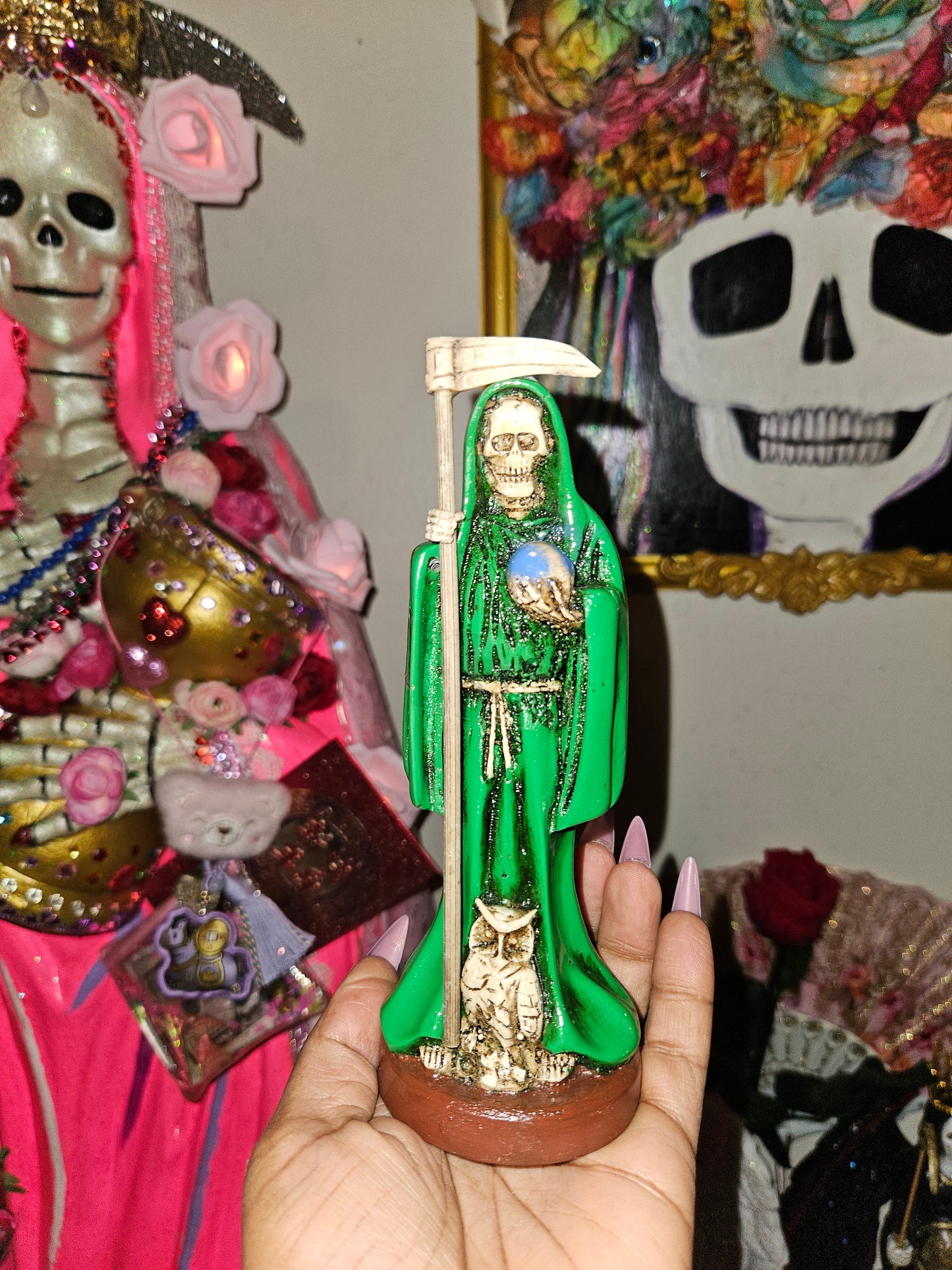 6" Green Robe Santa Muerte Statue