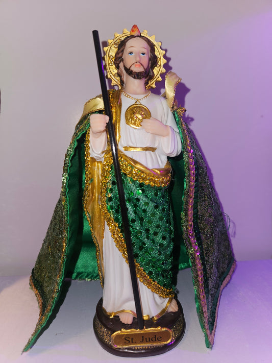 12" Saint Jude Dressed Statue w/ Gold Card, Incense & Oil