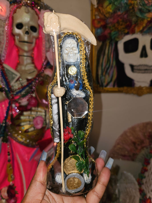 8" Vestida Black Robe Santa Muerte Statue