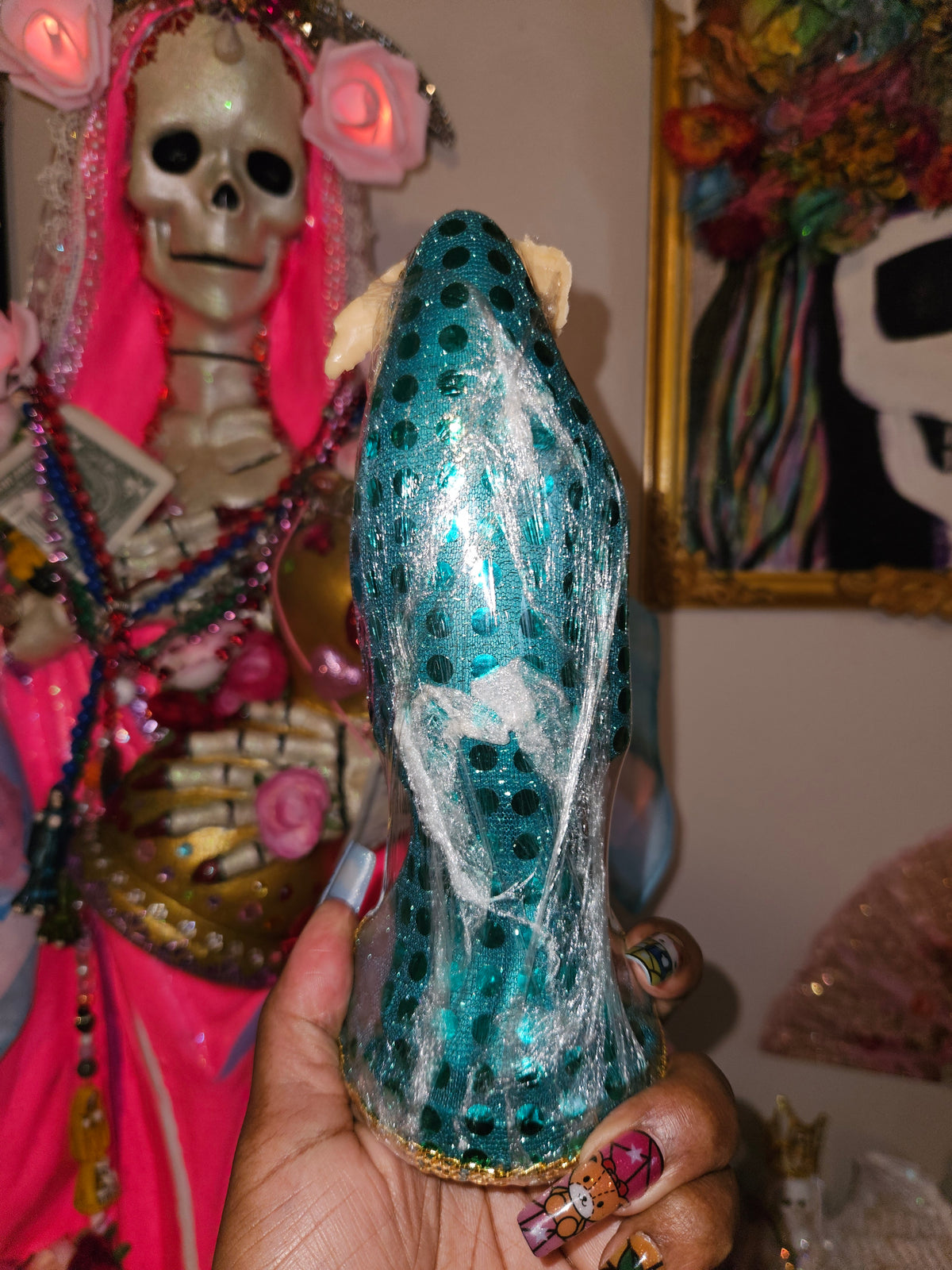 8" Vestida Teal Robe Santa Muerte Statue