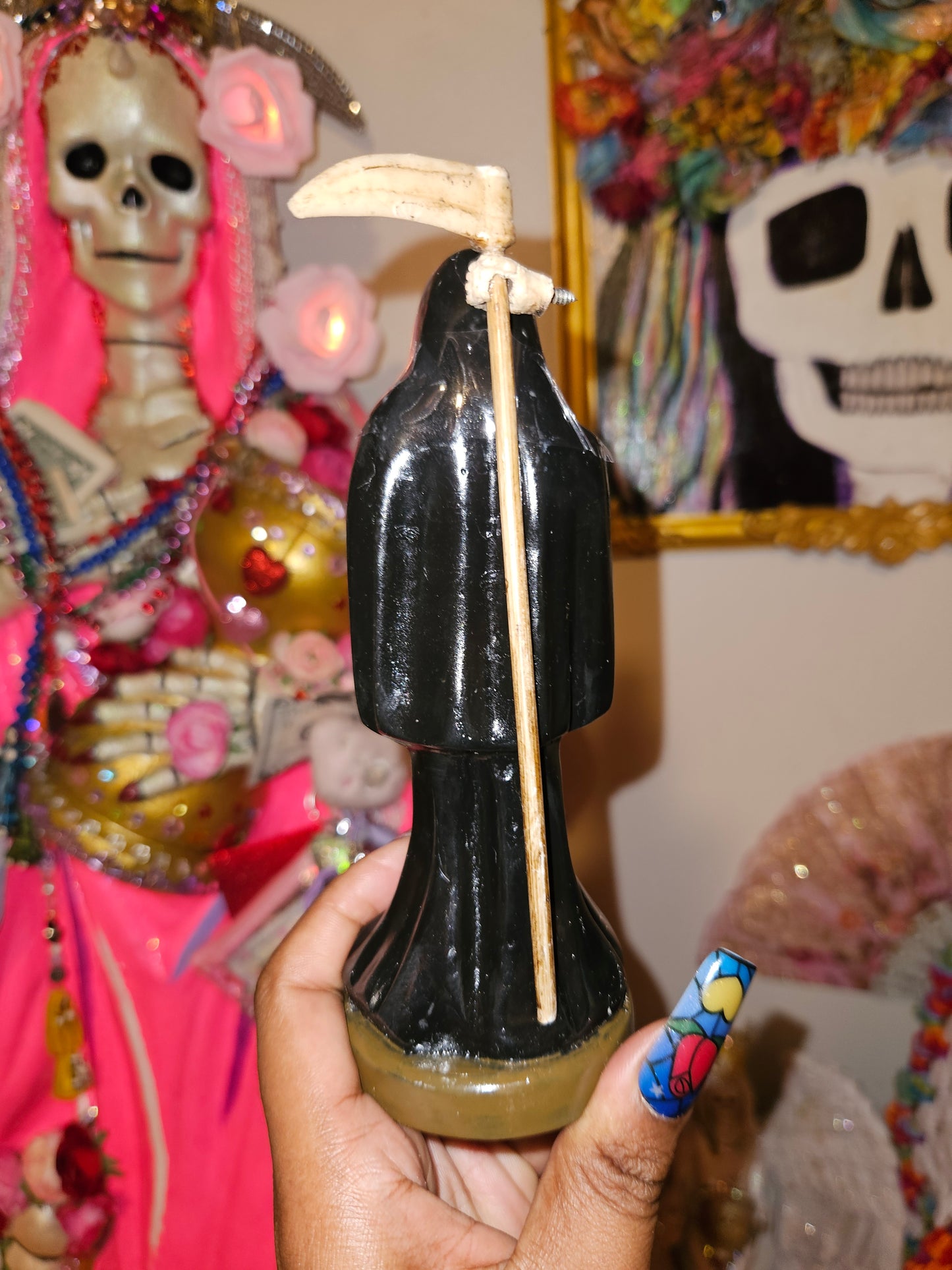 6" Black Robe Santa Muerte Statue