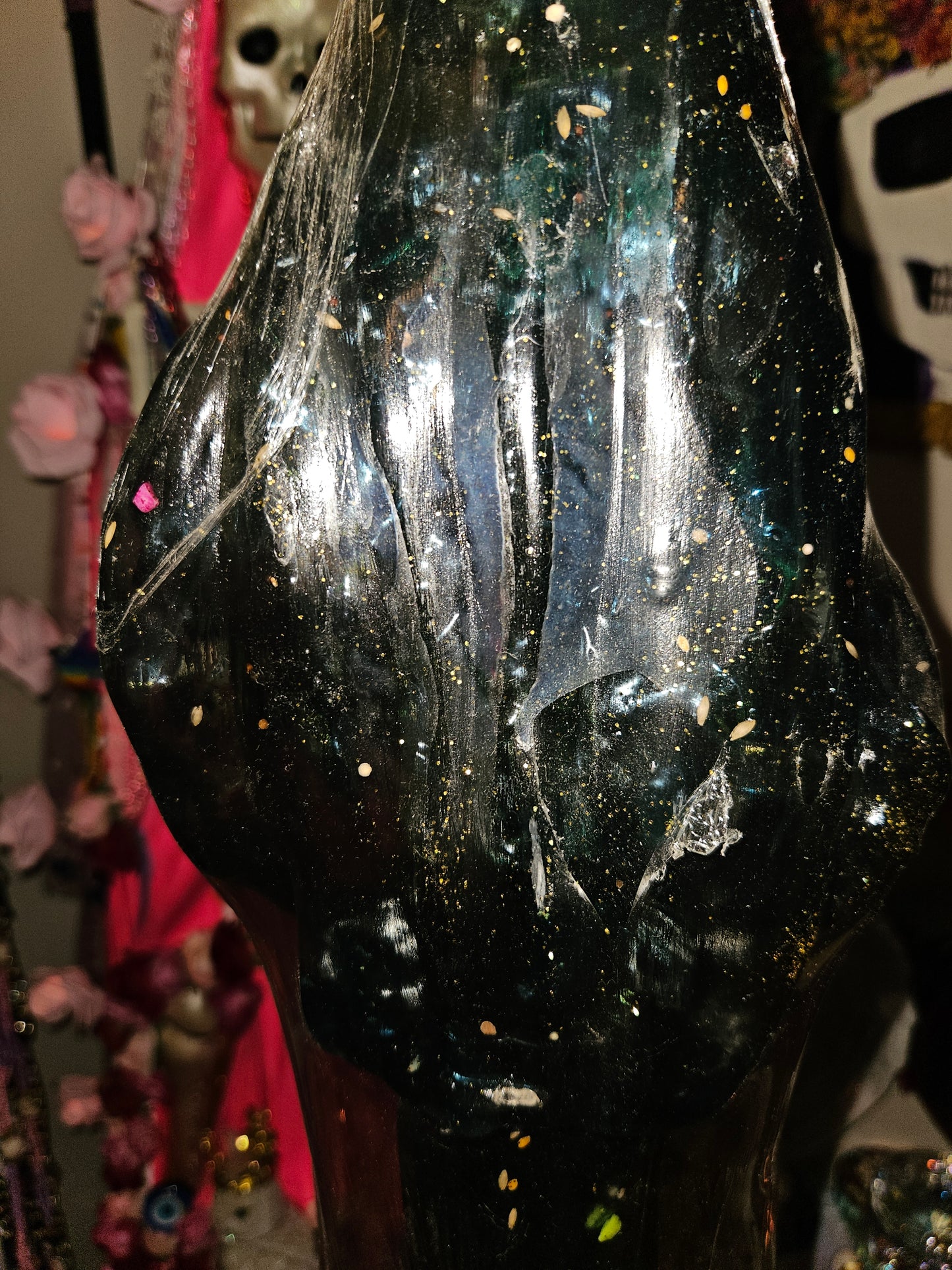 21" Clear Blue Santa Muerte Embarasada (Pregnant) Encarnada Santa Muerte Statue