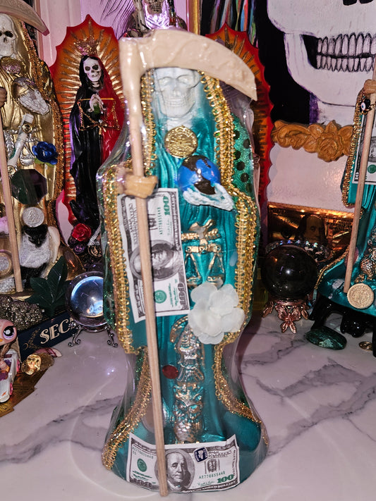 12 " Green Robe Santa Muerte Statue