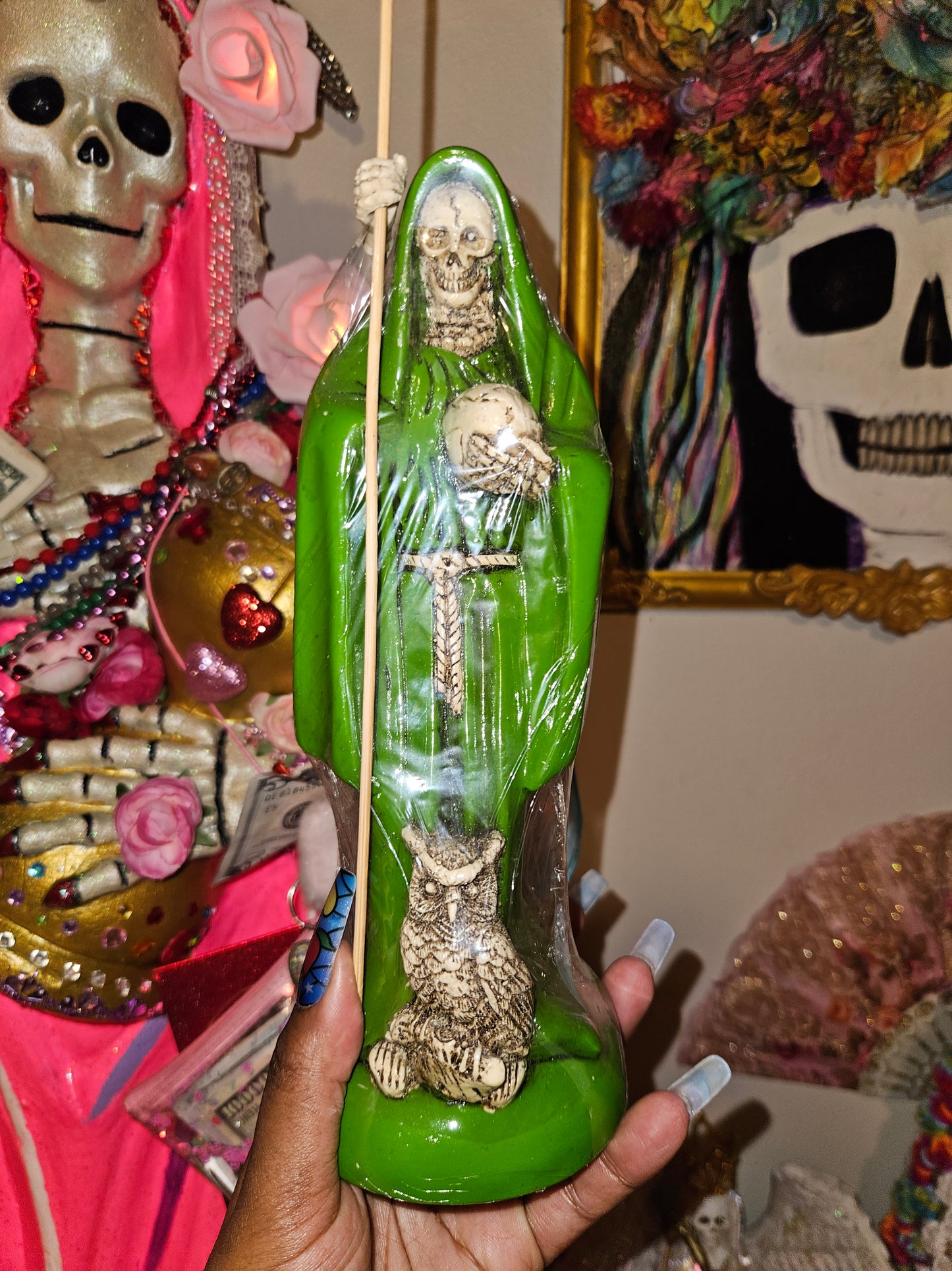 10" Green Robe Santa Muerte Statue