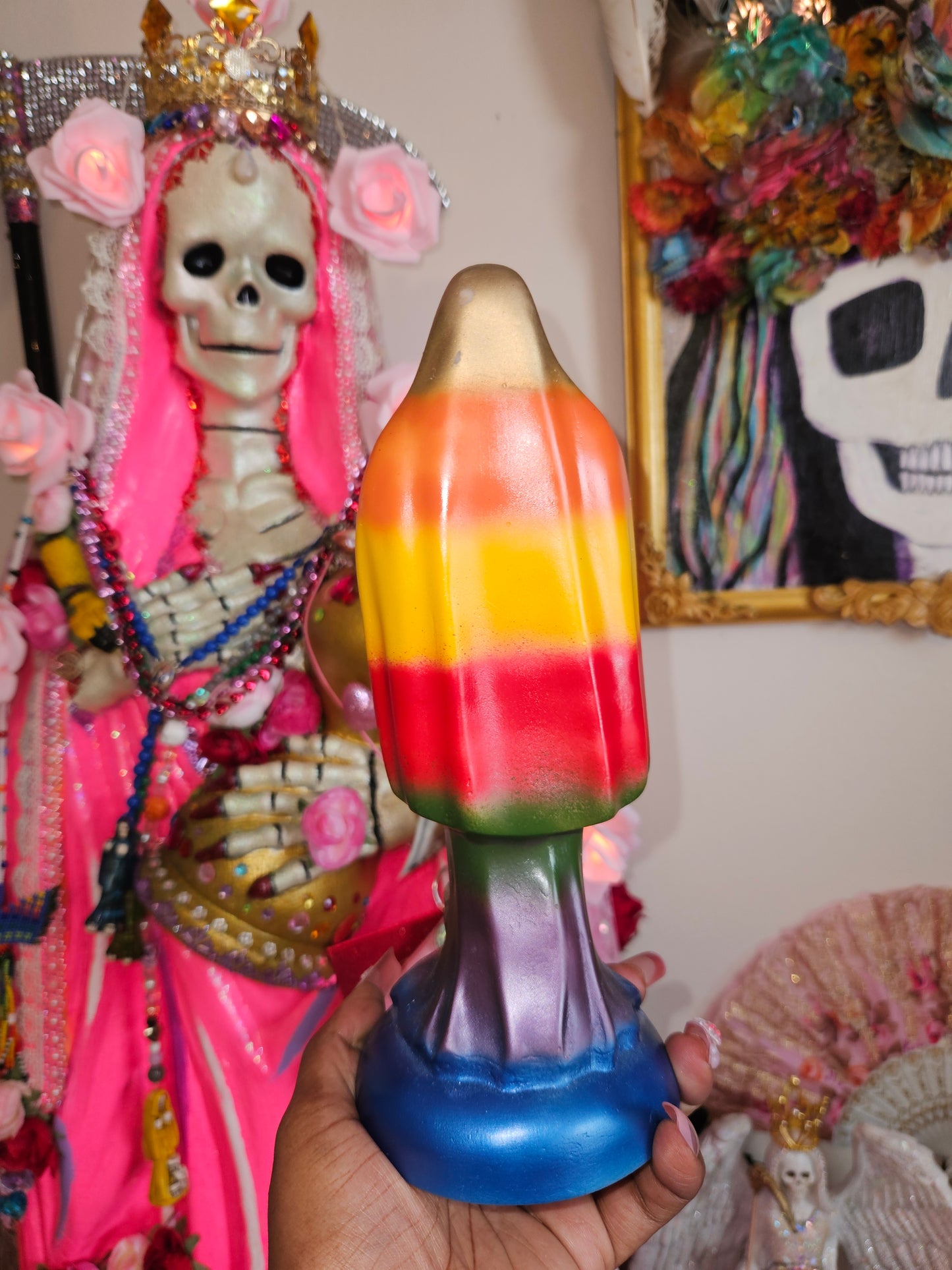 10" Rainbow/ 7 Colores Robe Santa Muerte Statue