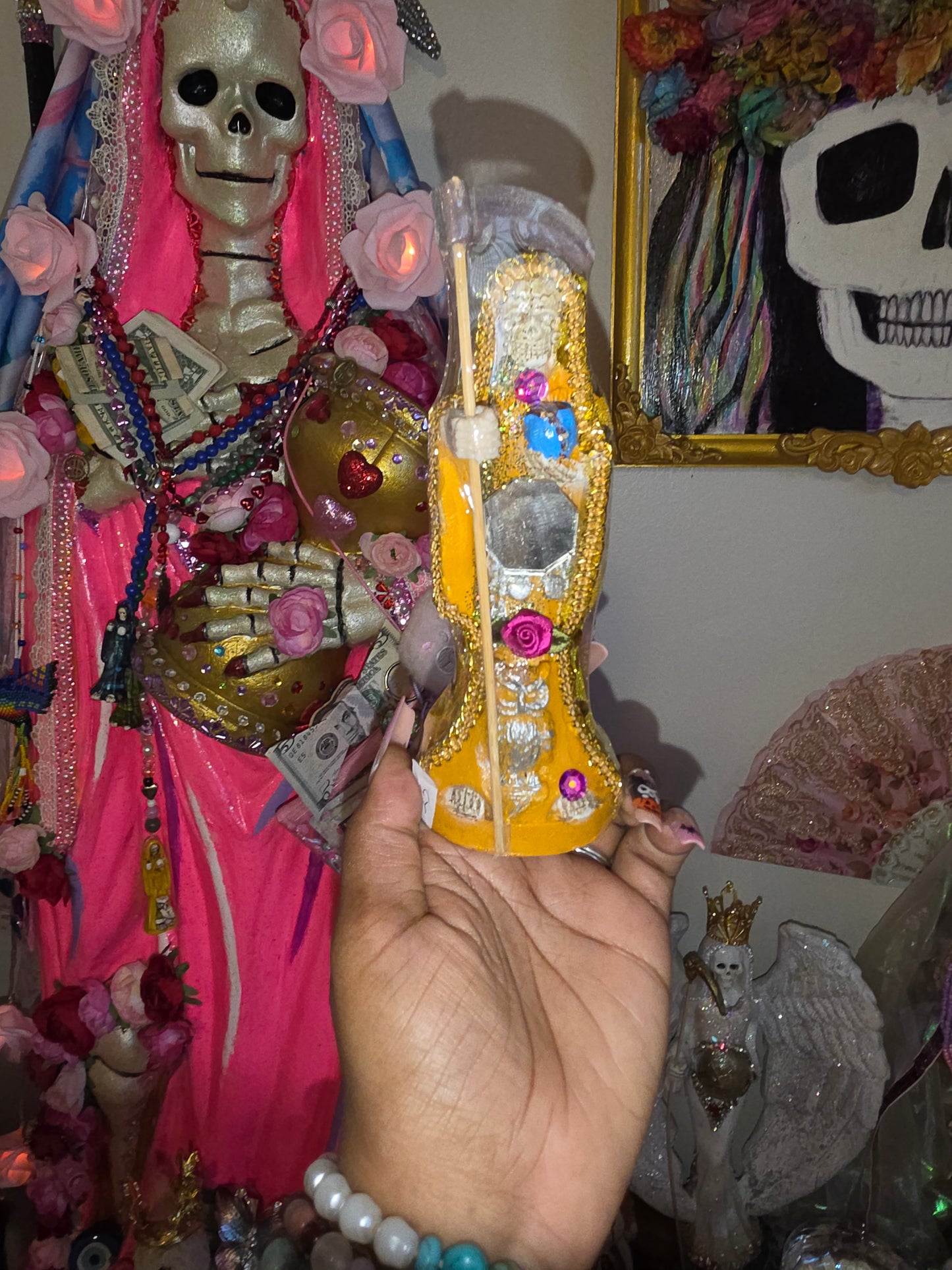 6" Vestida Marigold Yellow Santa Muerte Statue