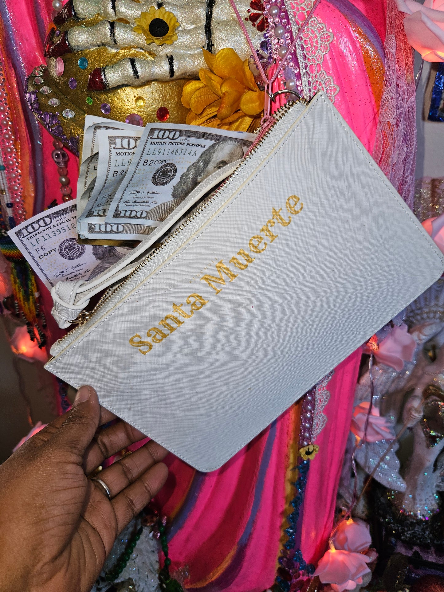 White Santa Muerte Clutch
