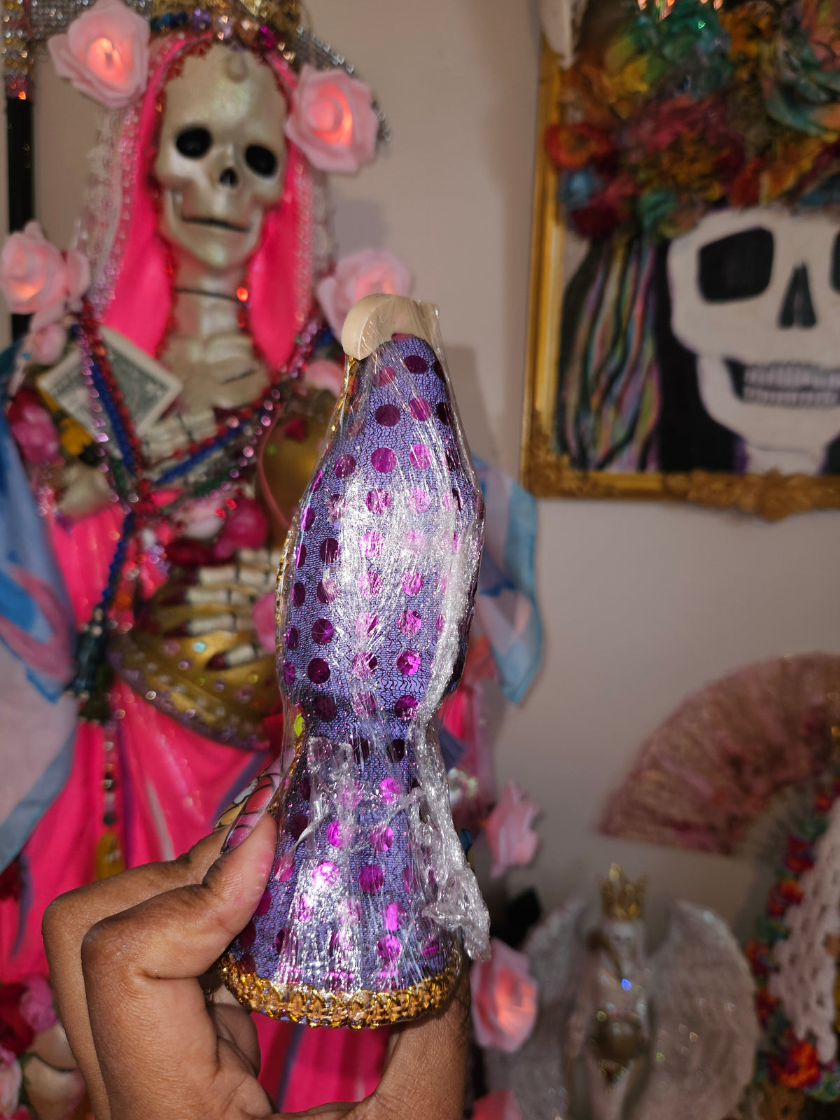 6" Vestida Purple Robe Santa Muerte Statue