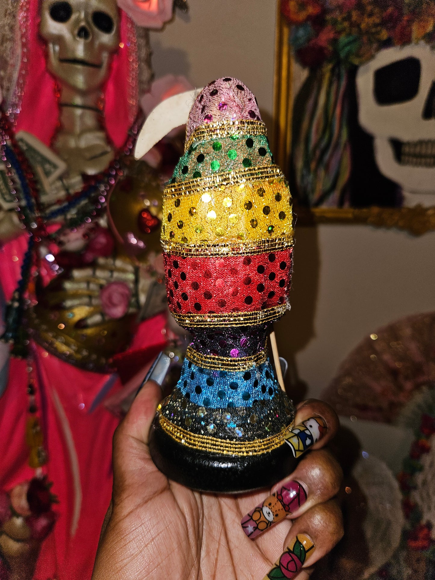 6" Vestida Rainbow w/ good luck bag Santa Muerte Statue