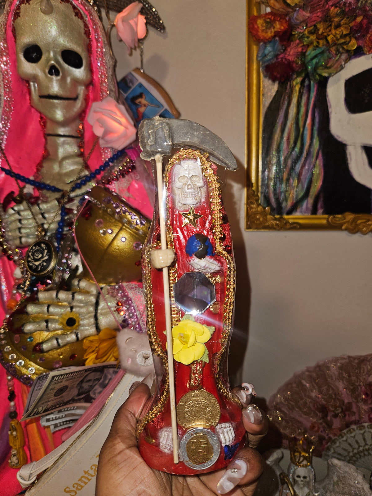 8" Vestida Red Robe Santa Muerte Statue