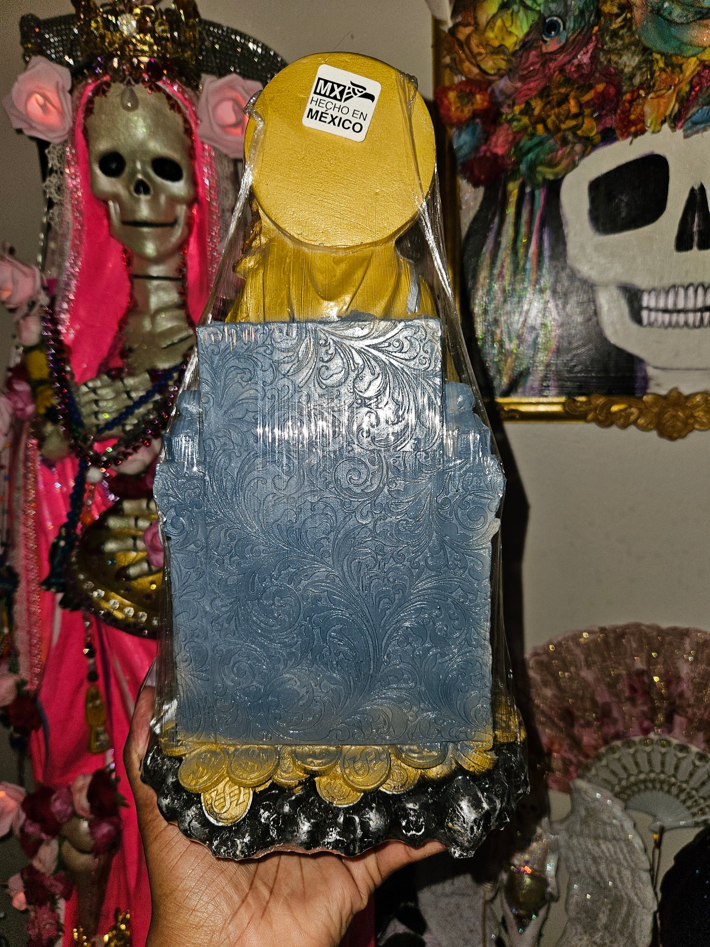 12" Sitting Santa Muerte Statue w/ Removable hands & Scythe