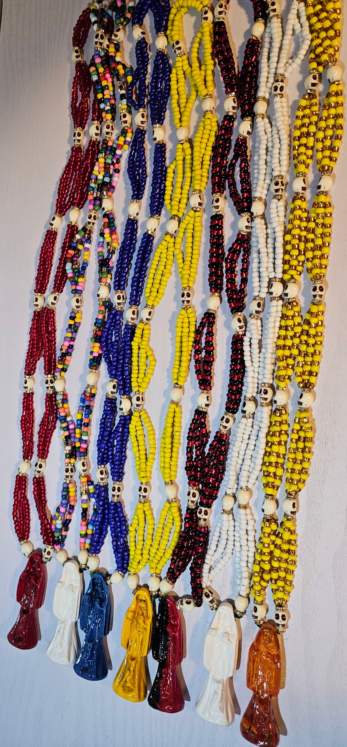 32' Beaded Santa Muerte Necklace