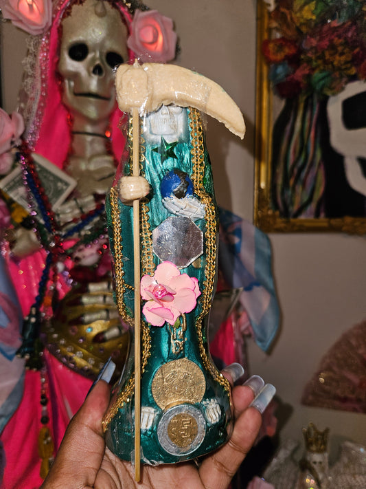 8" Vestida Green Robe Santa Muerte Statue