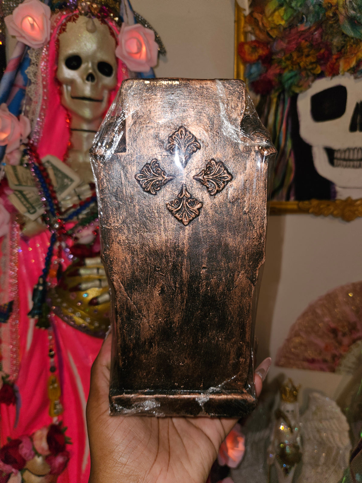 9 " Sitting 7 Colores/Rainbow  Robe Santa Muerte Statue