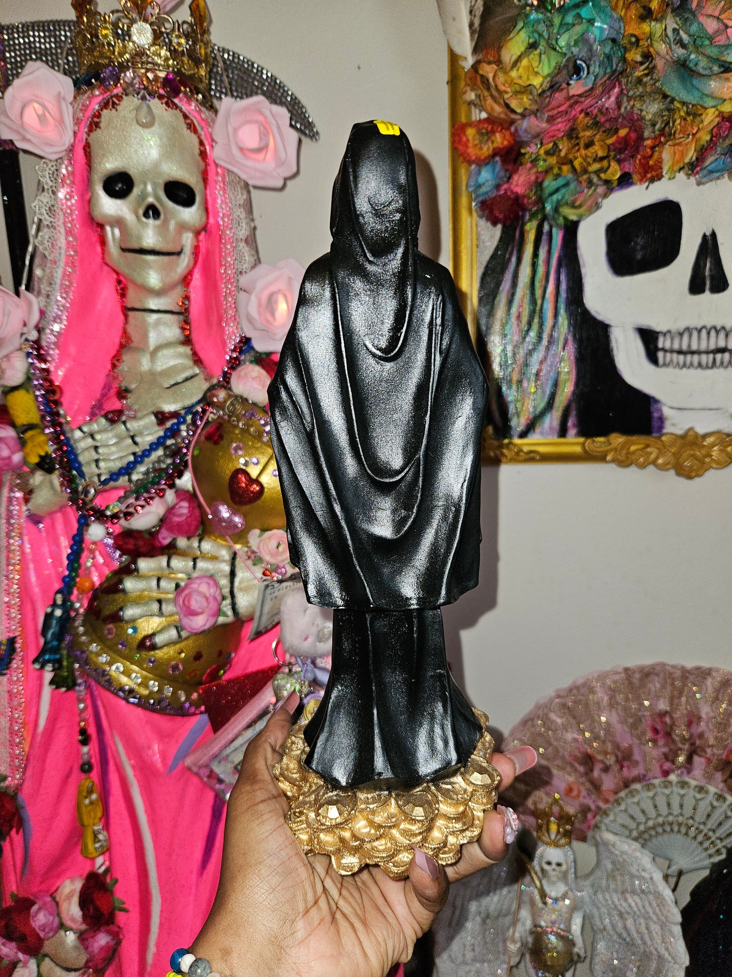 12" Black Robe Santa Muerte Statue