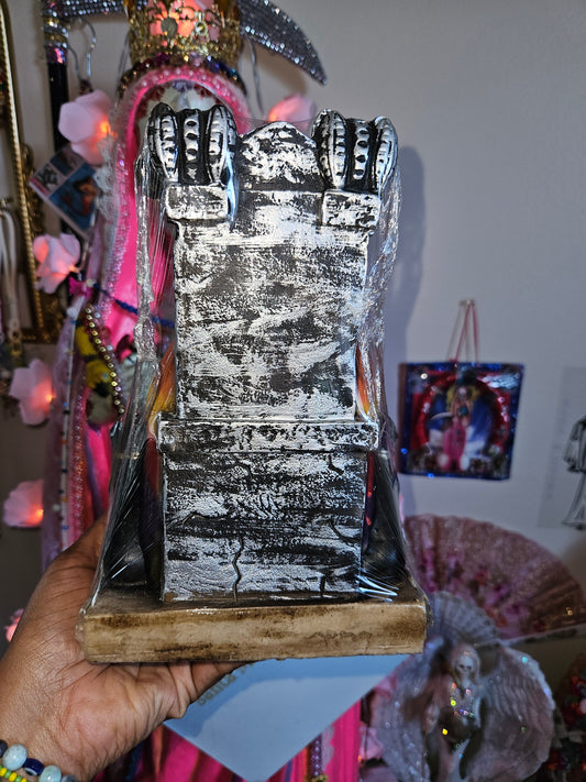 9" Sitting Colores/Rainbow Robe with dogs Santa Muerte Statue