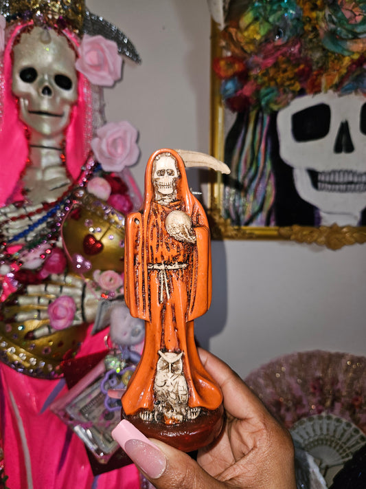 6" Orange Robe Santa Muerte Statue