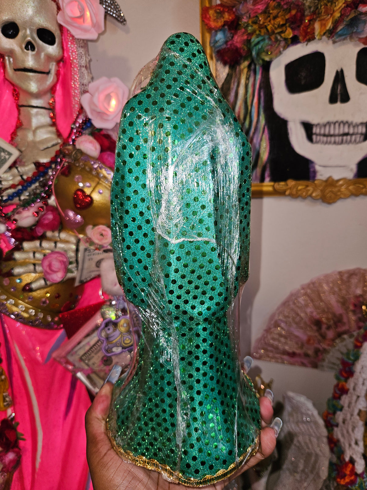 12 " Vestida Green Robe Santa Muerte Statue