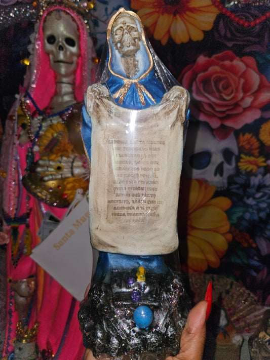 13" Santa Muerte Statue with Prayer Scroll