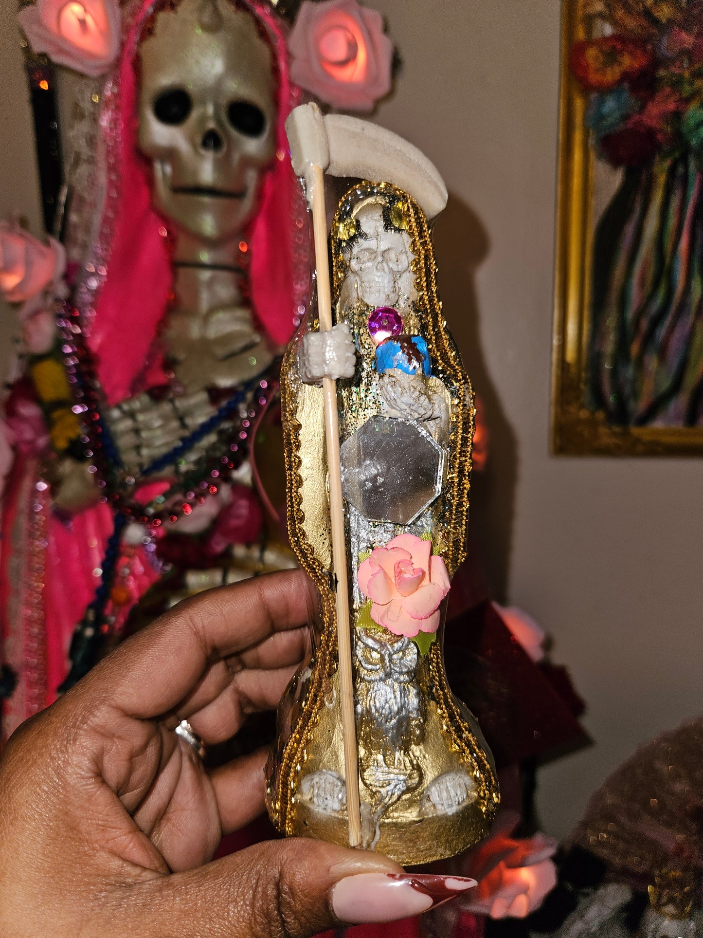 6" Vestida Gold Robe Santa Muerte Statue