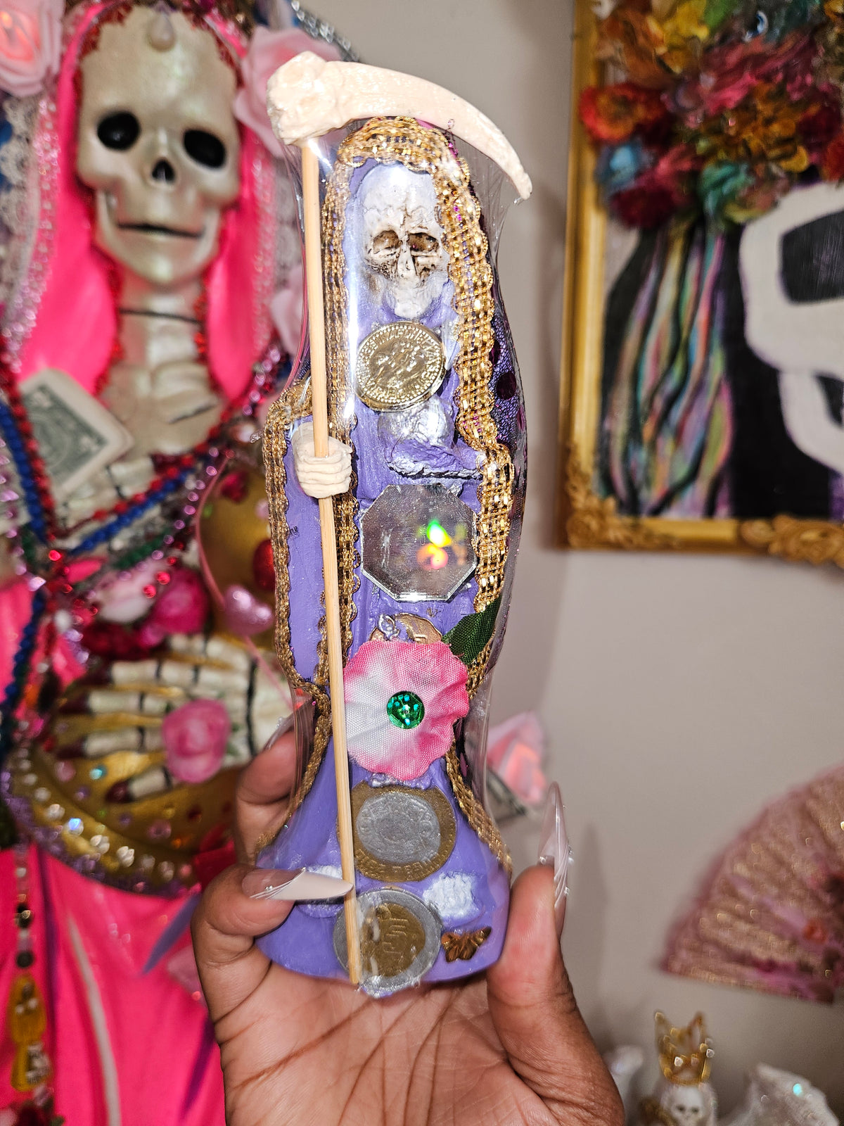 8 " Vestida Purple Robe Santa Muerte Statue