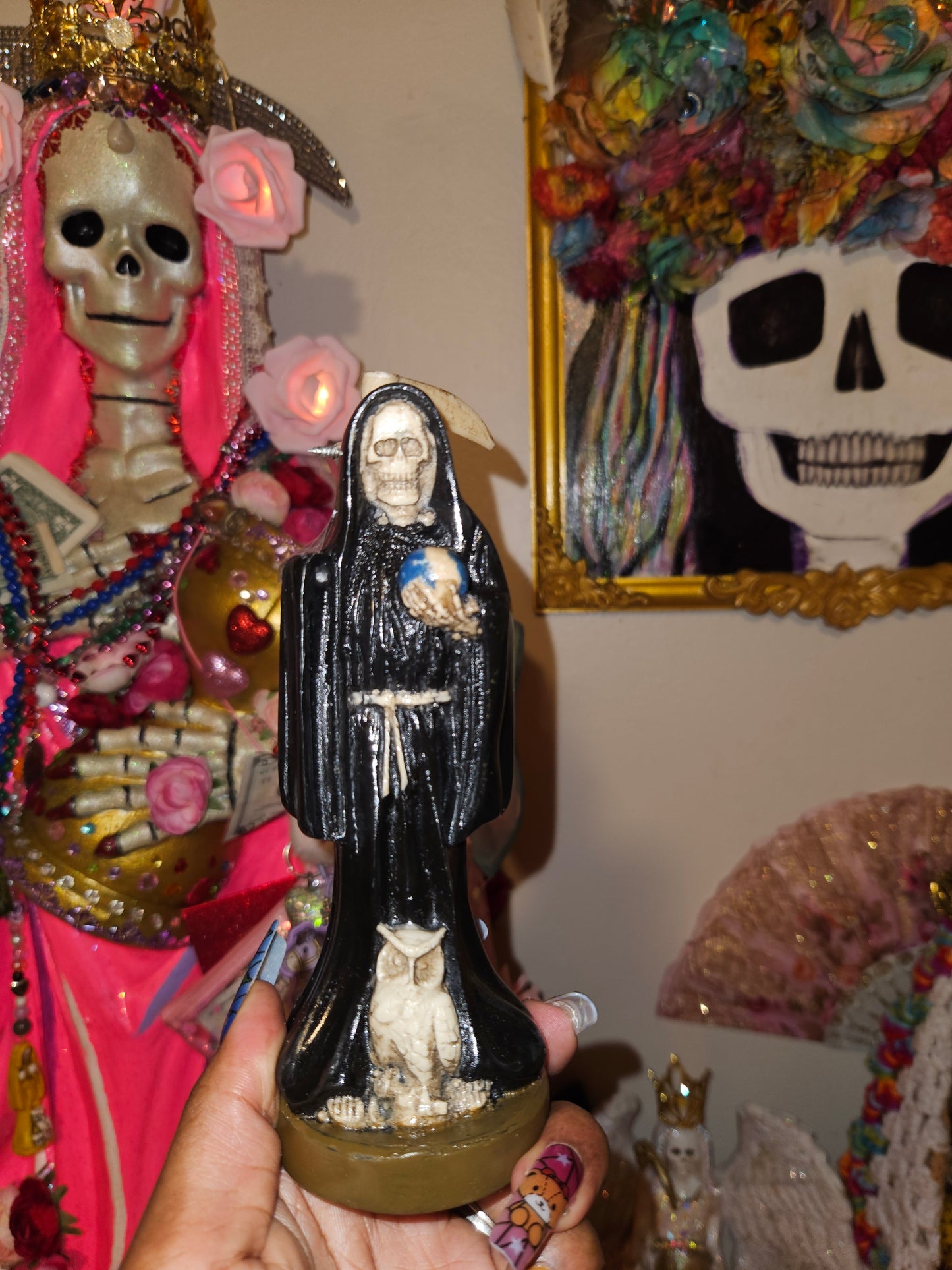 6" Black Robe Santa Muerte Statue