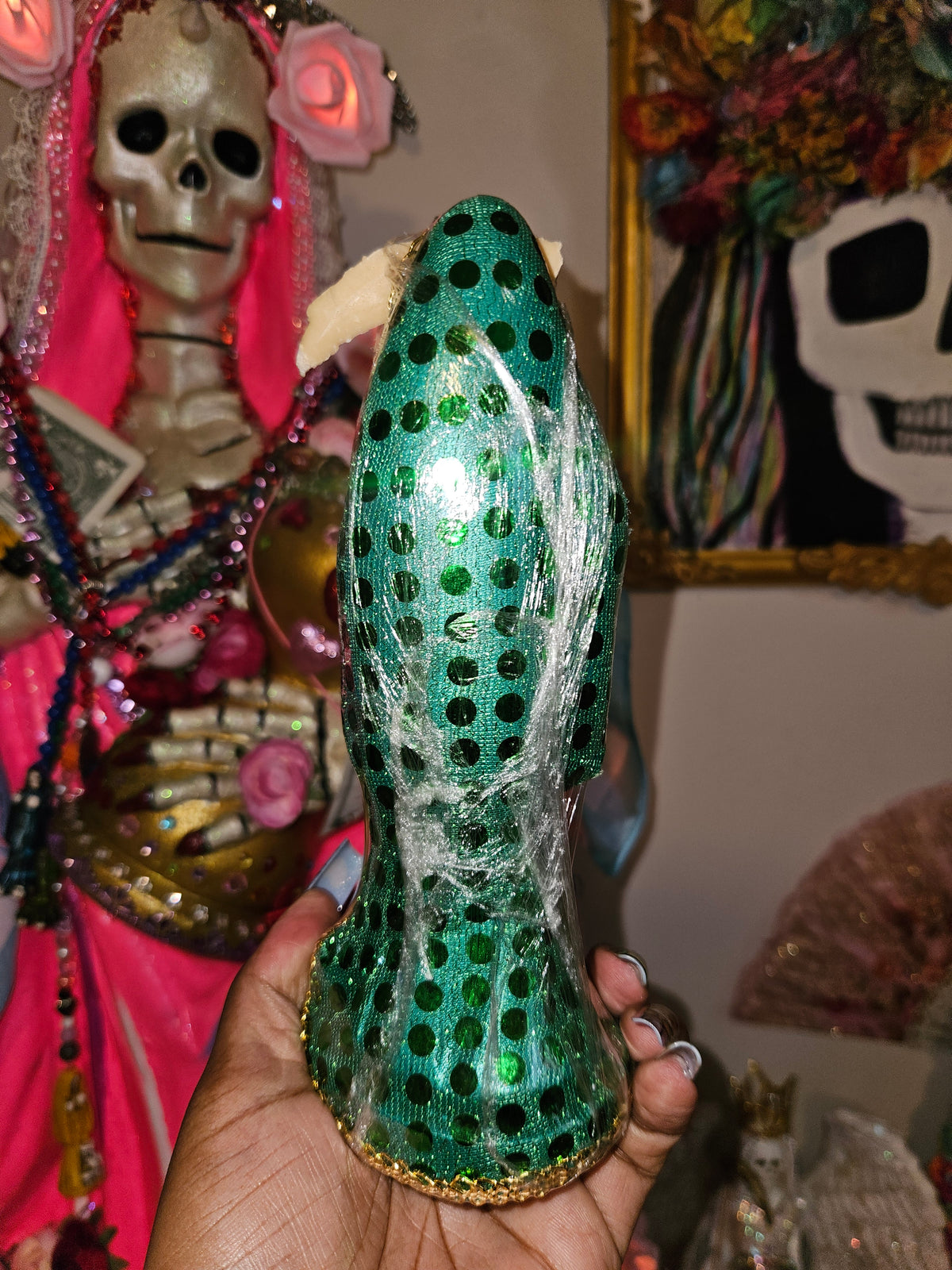 8" Vestida Green Robe Santa Muerte Statue
