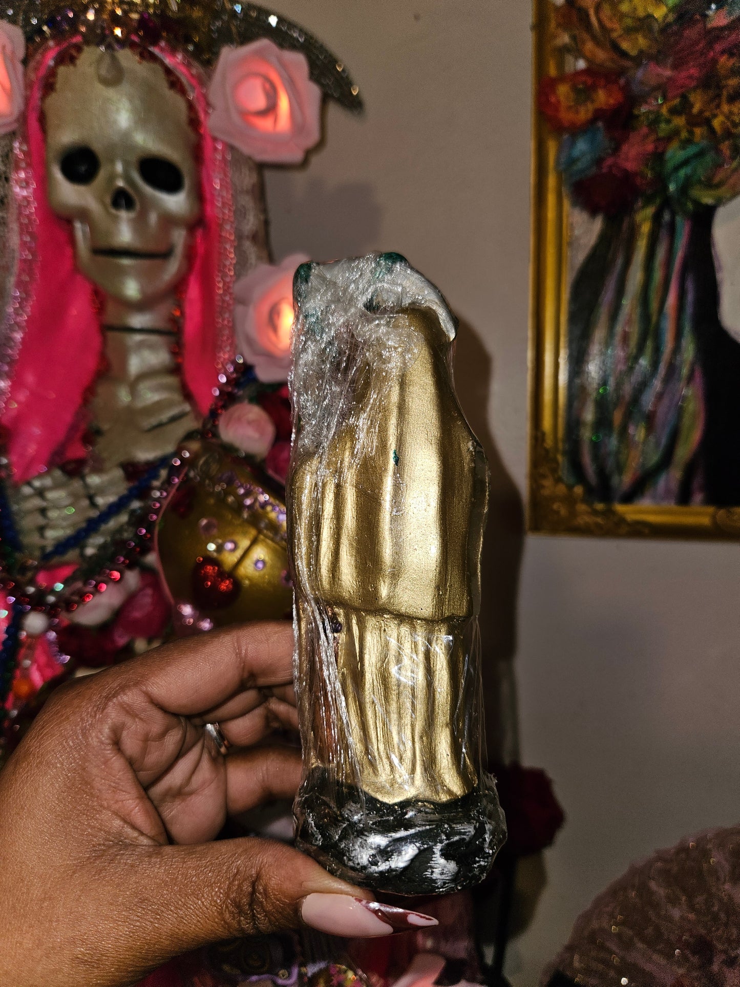 6" Rose on Scythe Santa Muerte Statue