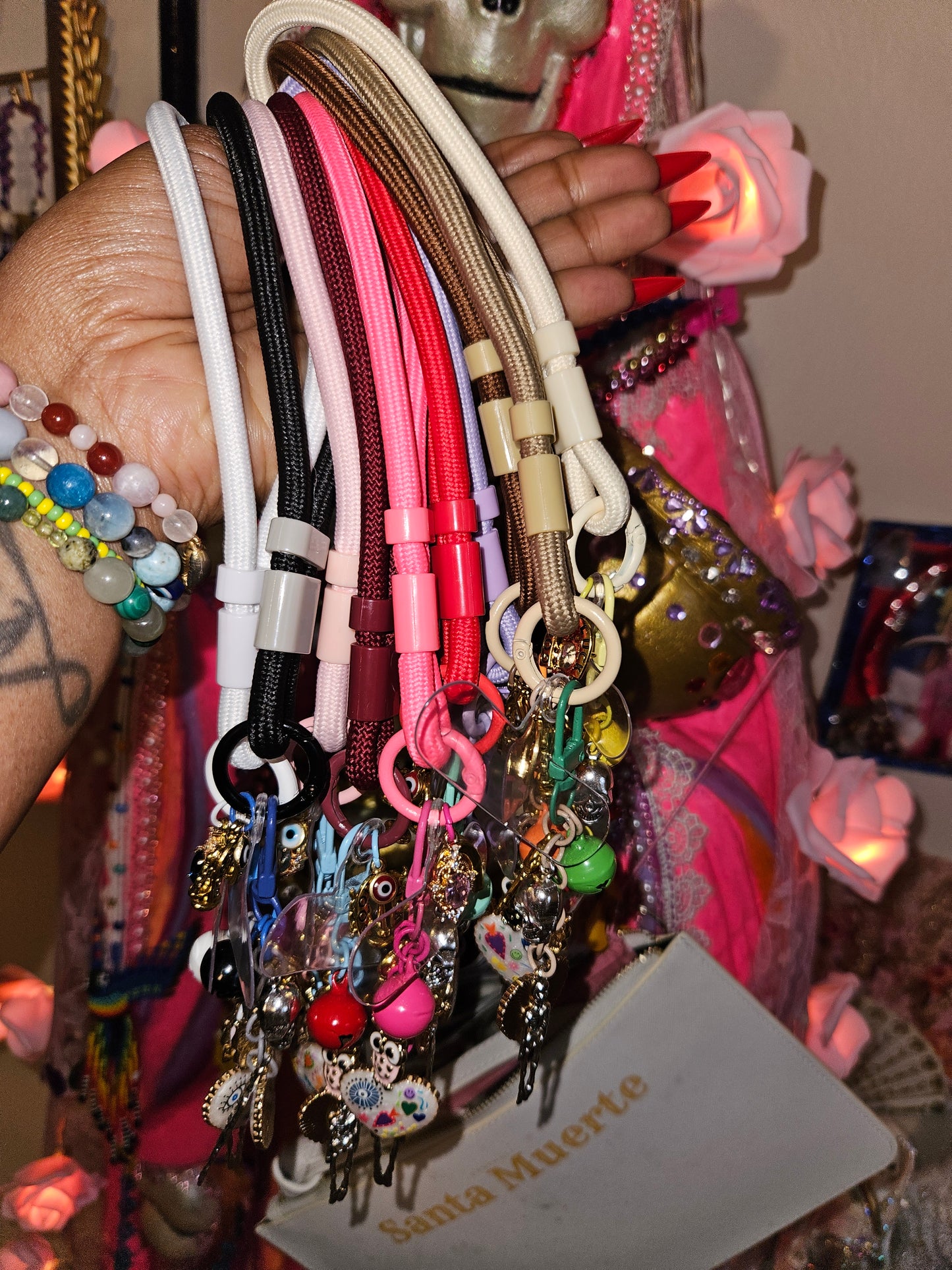 Santa Muerte Phone Wrist Strap w/ Goodluck & Protection Charms