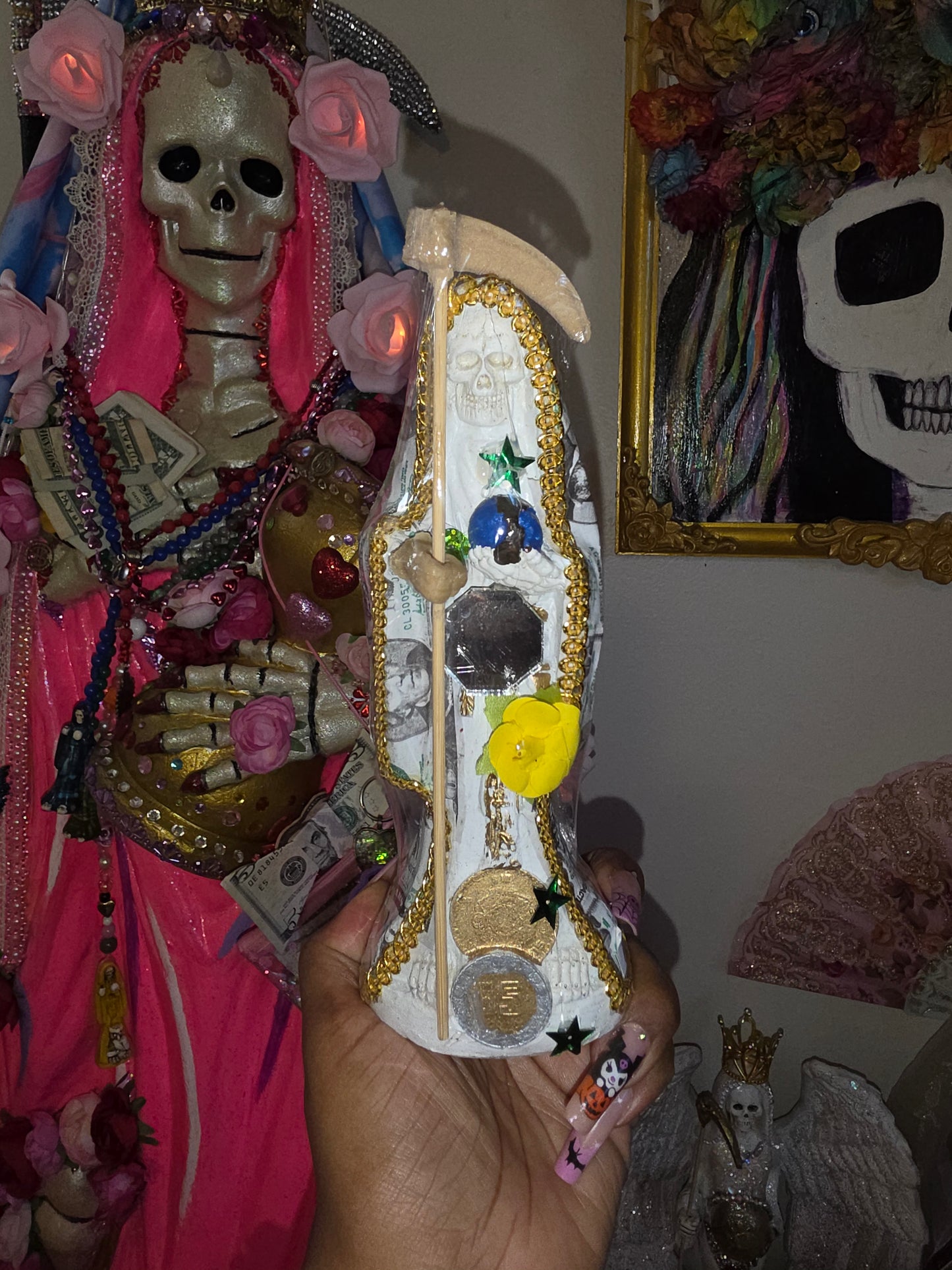 8" Vestida Money Santa Muerte Statue