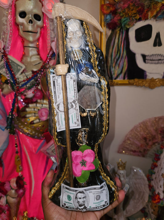 12"  Vestida Black Robe Santa Muerte Statue