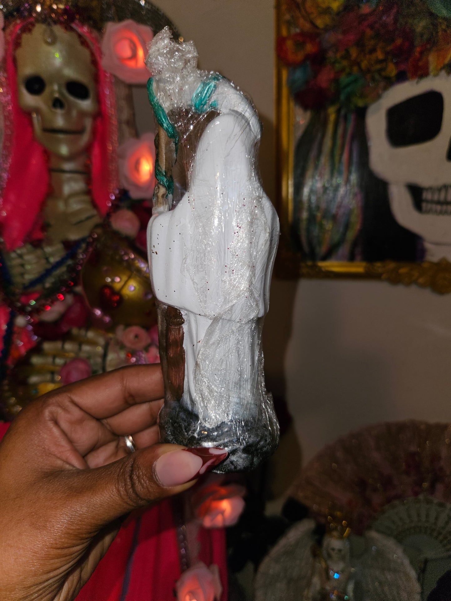 6" Rose on Scythe Santa Muerte Statue