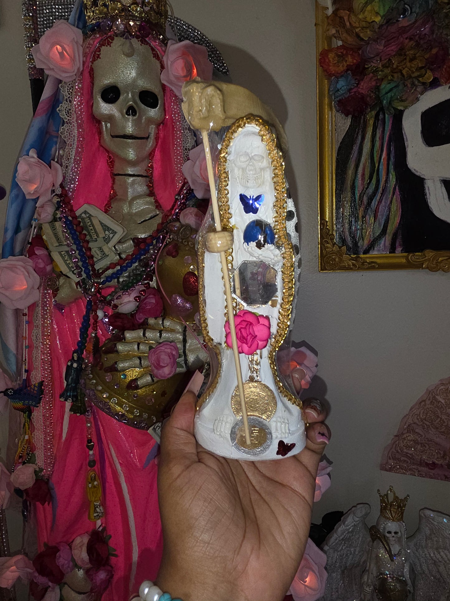 8" Vestida White Robe Santa Muerte Statue